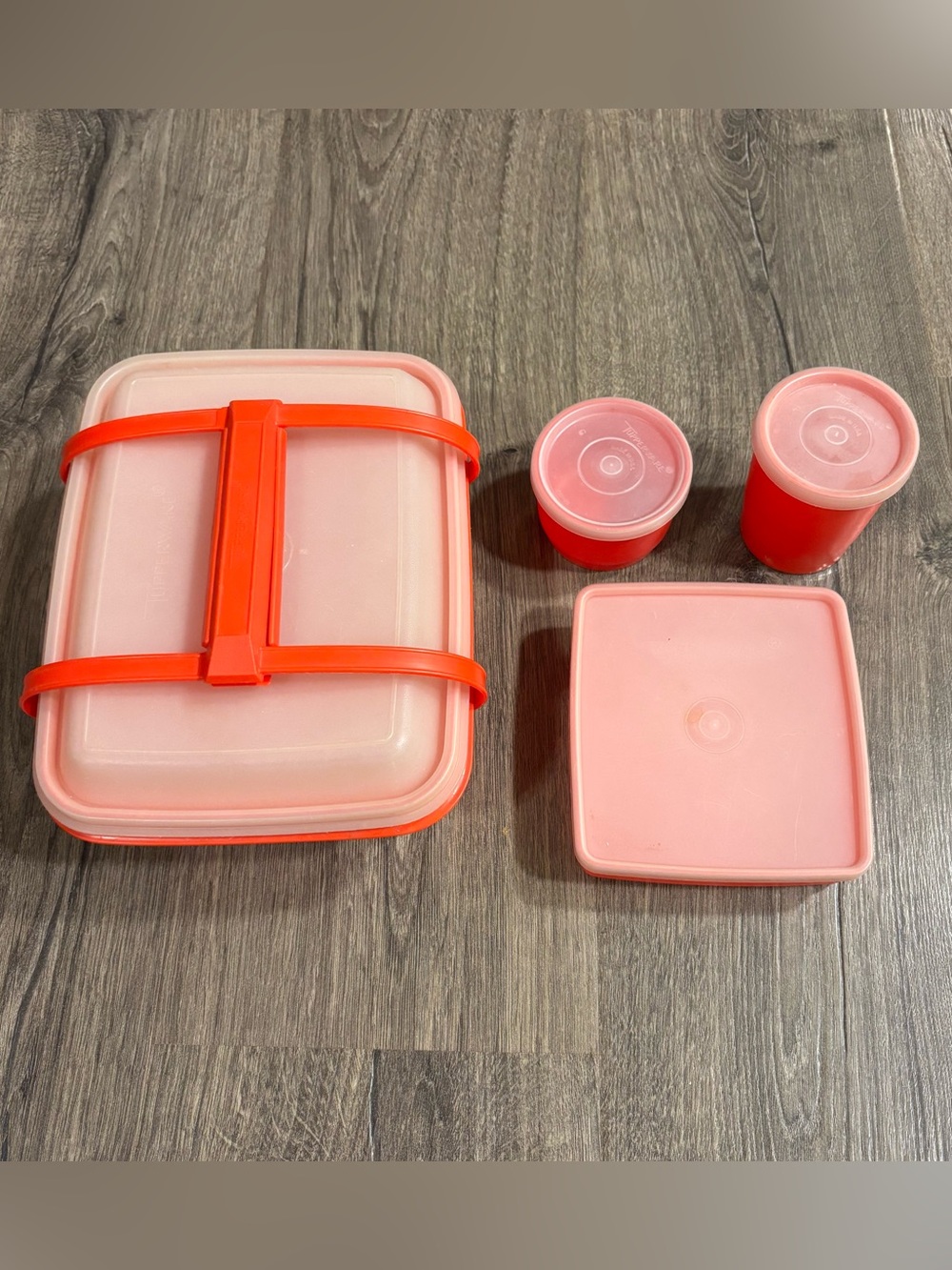 Vintage Tupperware "Pack N Carry" Lunch Box Sandwich Keeper Orange Retro 4 Piece